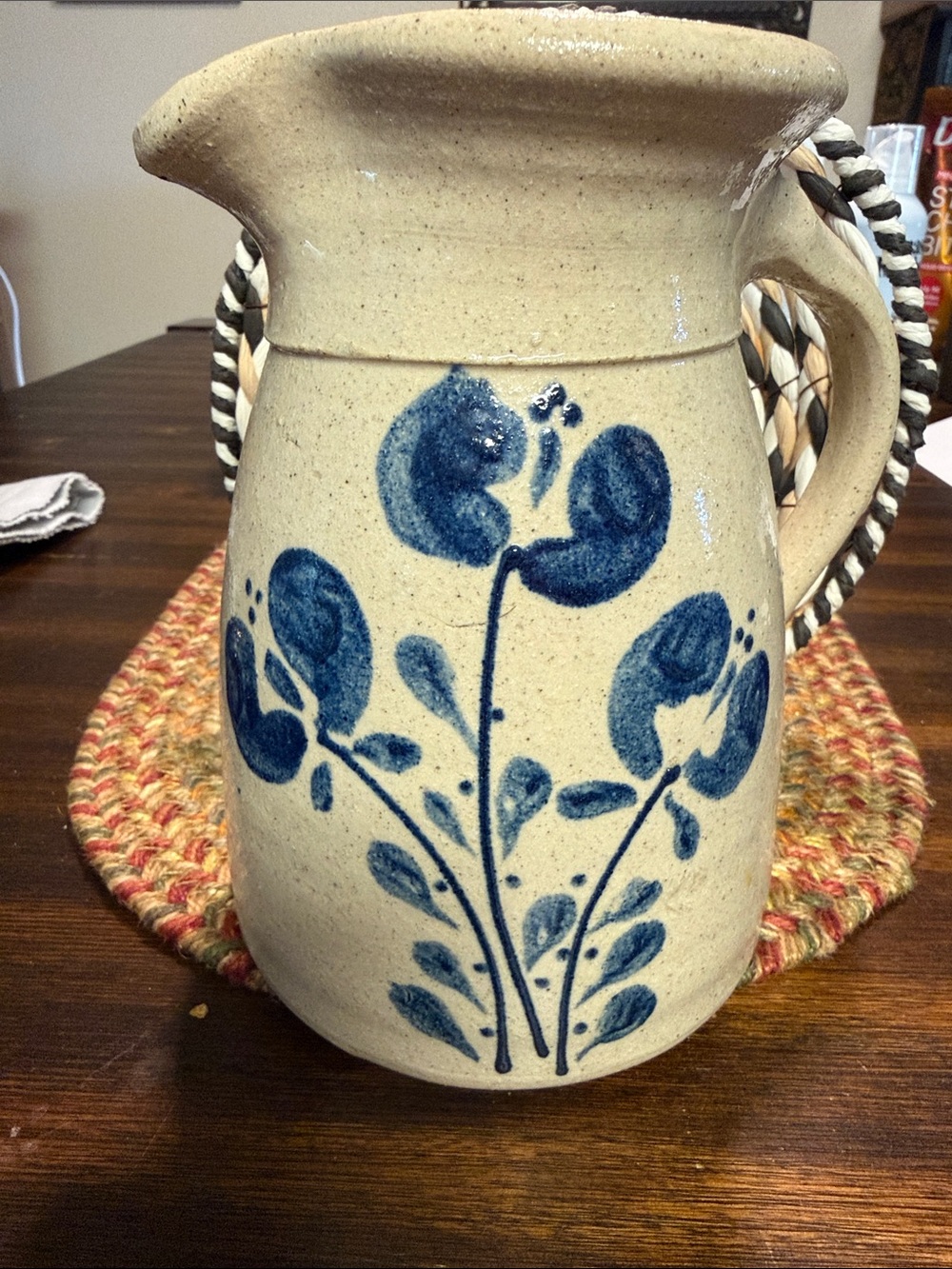 R.P Leckband Blue Floral Ceramic Pitcher 7.5 in high